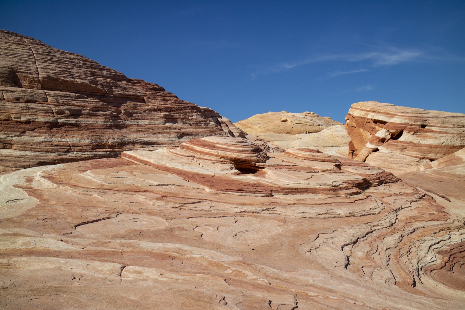 Layered sandstone and indigo sky at Valley of Fire State Park, southern Nevada